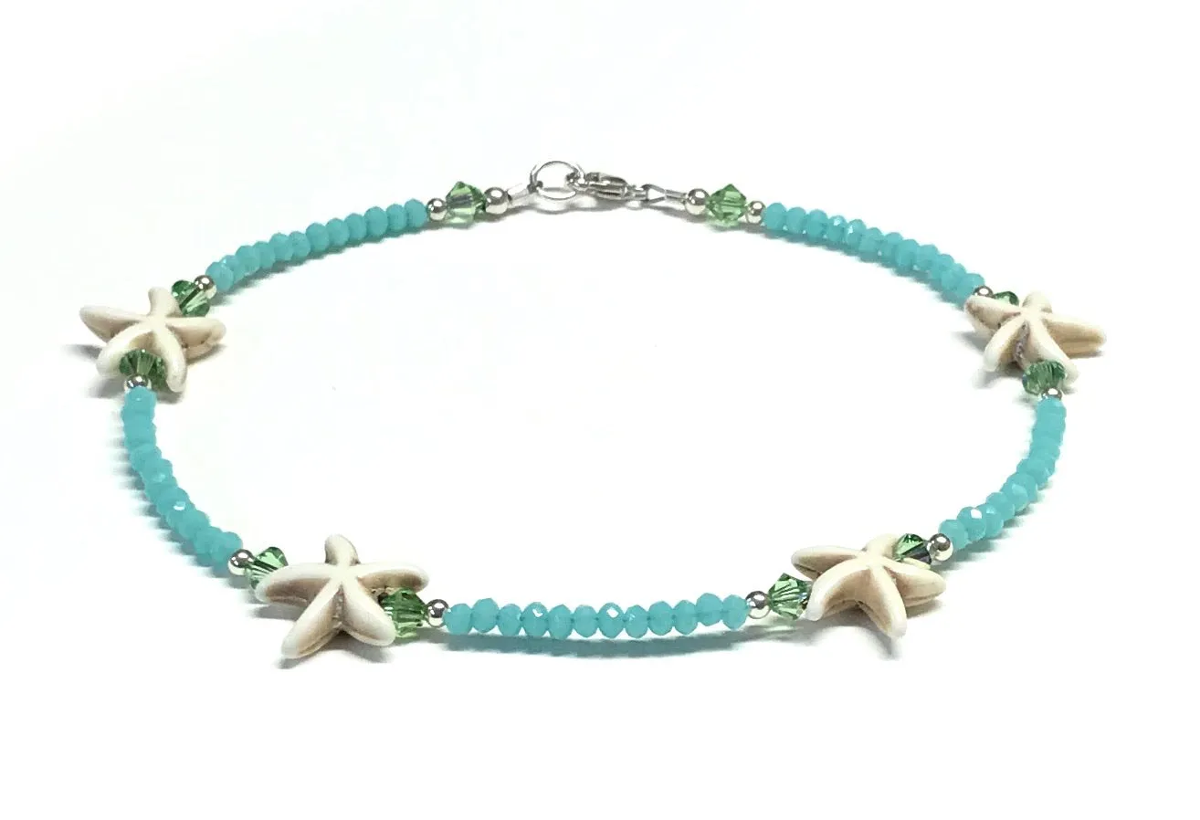 Starfish Ankle Bracelet - Seafoam - Sterling Silver - Anklet for Women - Beach Anklet