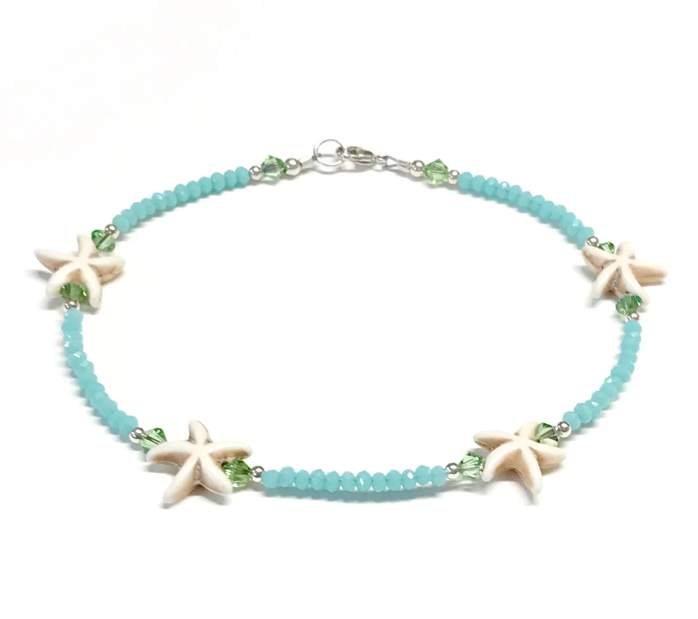 Starfish Ankle Bracelet - Seafoam - Sterling Silver - Anklet for Women - Beach Anklet