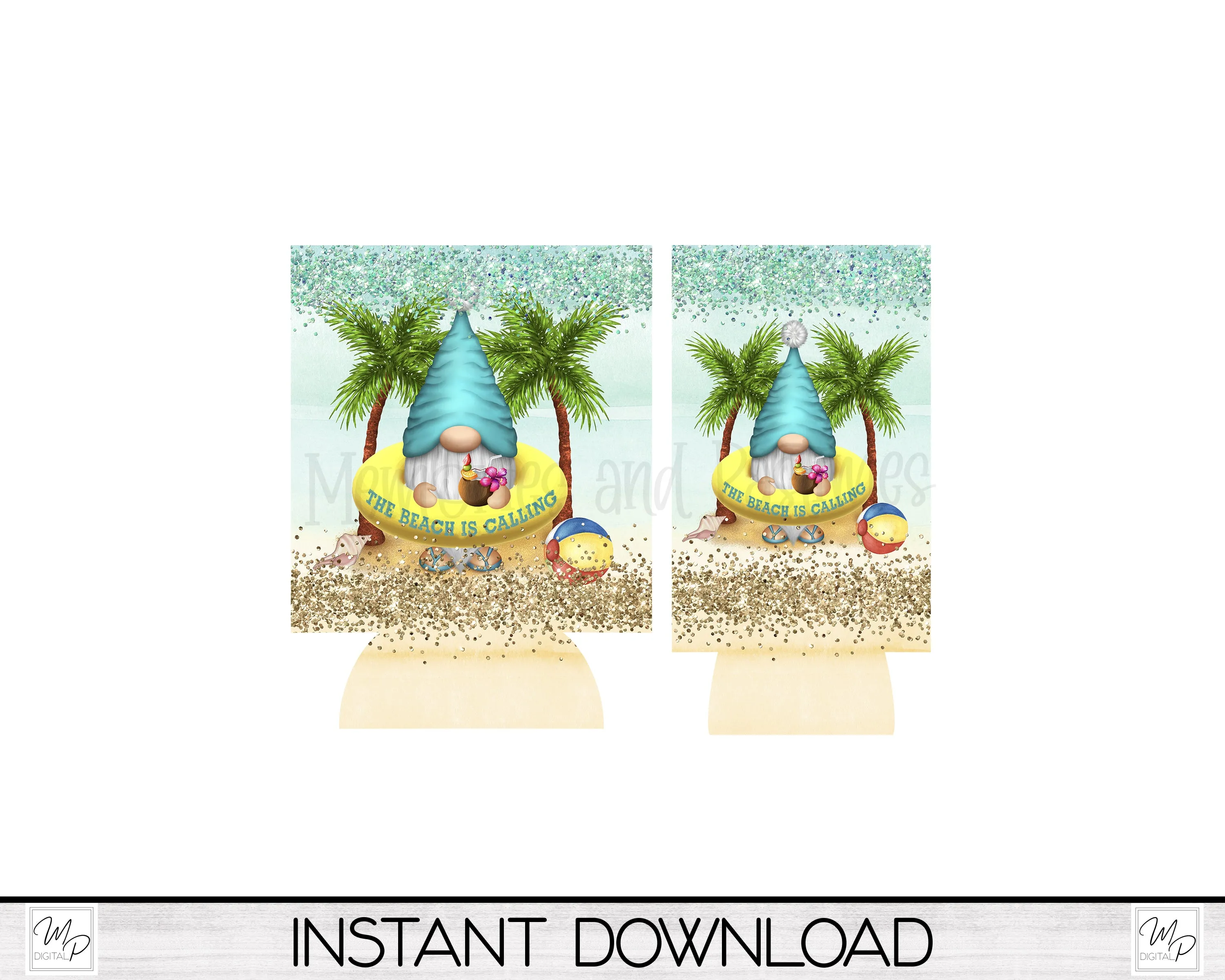 Summer Beach Gnome Can Cooler PNG Sublimation Design