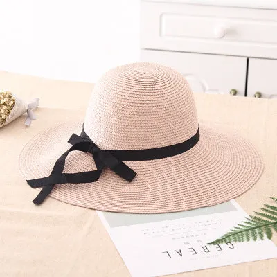 summer straw hat women wide brim beach UV protection panama hat bone