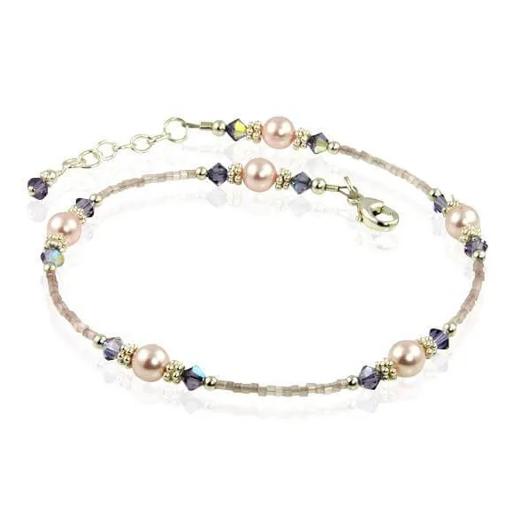 Tanzanite Mauve Pink Pearl Beaded Anklet