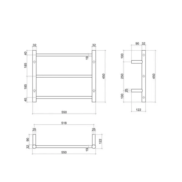 Thermogroup 3 Bar Thermorail Heated Towel Ladder 550mm