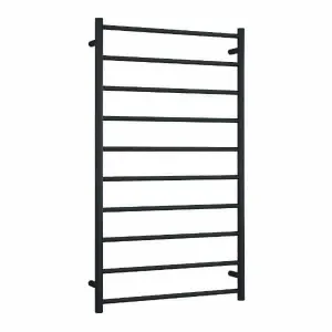 Thermogroup Wide 10 Bar Thermorail Matte Black Straight Round Heated Towel Ladder 700mm